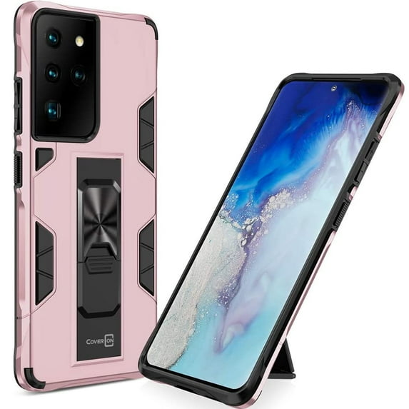 CoverON For Samsung Galaxy S21 Ultra 5G Case, KickStand Ring Loop Holder Rugged Phone Cover Magnetic Slide Stand, Rose Gold Pink