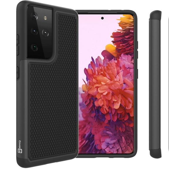 CoverON For Samsung Galaxy S21 Ultra 5G Case, Slim Rugged Grip Hard Phone Cover, Black