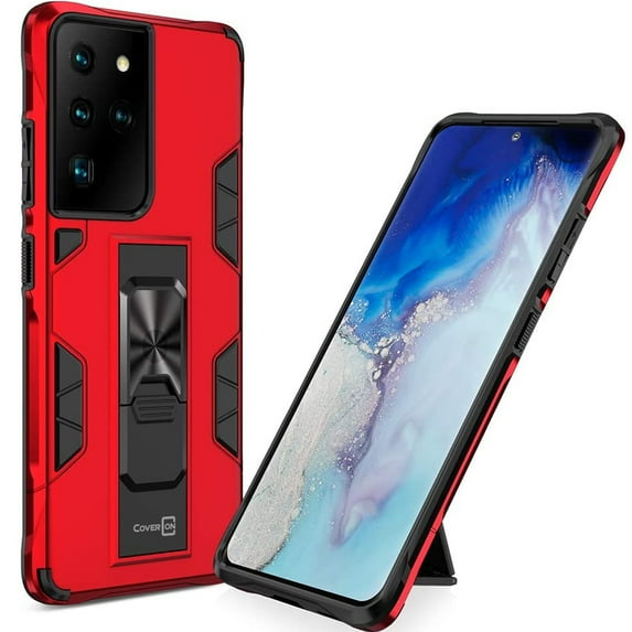 CoverON For Samsung Galaxy S21 Ultra 5G Phone Case, KickStand Ring Loop Holder Rugged Cover Magnetic Slide Stand, Red