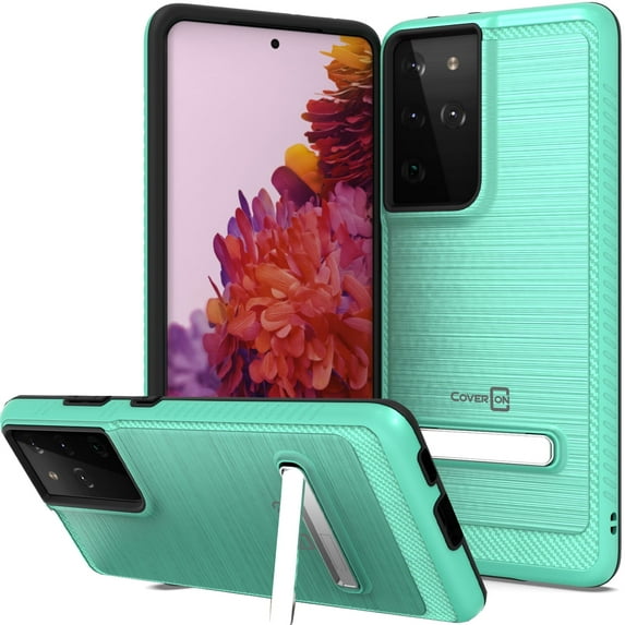CoverON For Samsung Galaxy S21 Ultra 5G Phone Case, Slim Metal Kickstand Rugged Dual Layer Cover, Mint Teal
