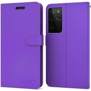 CoverON For Samsung Galaxy S21 Ultra 5G Wallet Case, RFID Blocking Vegan Leather 6x Card Slot Holder Cover Flip Folio Phone Pouch, Purple