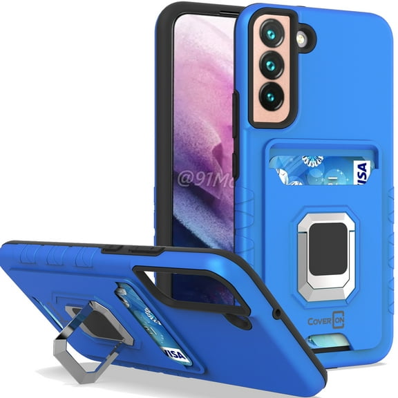 CoverON For Samsung Galaxy S22 Case, KickStand Ring Credit Card slot Rugged Phone Cover Magnetic holder, Blue