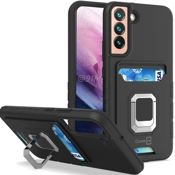 CoverON For Samsung Galaxy S22 Phone Case, KickStand Ring Credit Card slot Rugged Cover Magnetic holder, Black