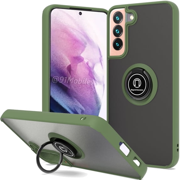 CoverON For Samsung Galaxy S22 Plus Phone Case, Ring Holder Kickstand Magnetic Mount Clear Hard Back Cover Rubber Bumper, Army Green