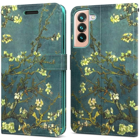 CoverON For Samsung Galaxy S22 Plus Wallet Case, RFID Blocking Vegan Leather 6x Card Slot Holder Cover Flip Folio Phone Pouch, Almond Blossom Art