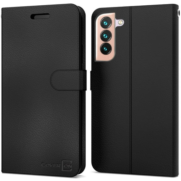 CoverON For Samsung Galaxy S22 Plus Wallet Case, RFID Blocking Vegan Leather 6x Card Slot Holder Cover Flip Folio Phone Pouch, Black