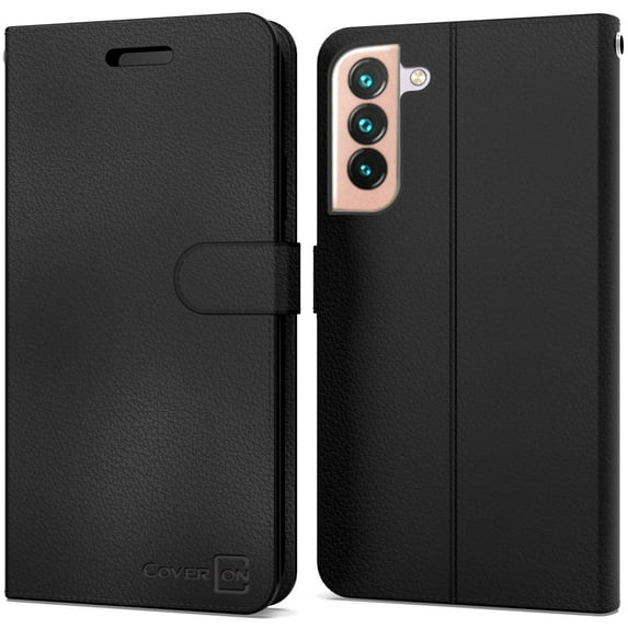 CoverON For Samsung Galaxy S22 Plus Wallet Case, RFID Blocking Vegan Leather 6x Card Slot Holder Cover Flip Folio Phone Pouch, Black