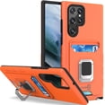 thumbnail image 1 of CoverON For Samsung Galaxy S22 Ultra Phone Case, KickStand Ring Credit Card slot Rugged Cover Magnetic holder, Orange, 1 of 10