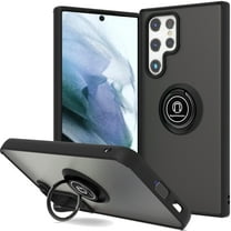 CoverON For Samsung Galaxy S22 Ultra Phone Case, Ring Holder Kickstand Magnetic Mount Clear Hard Back Cover Rubber Bumper, Black