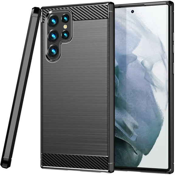 CoverON For Samsung Galaxy S22 Ultra Phone Case, Slim Lightweight Flexible TPU Minimal Cover Carbon Fiber, Black