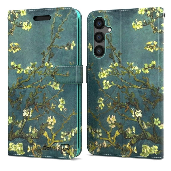 CoverON For Samsung Galaxy S23 FE Wallet Case, RFID Blocking Vegan Leather 6x Card Slot Holder Cover Flip Folio Phone Pouch, Almond Blossom Art