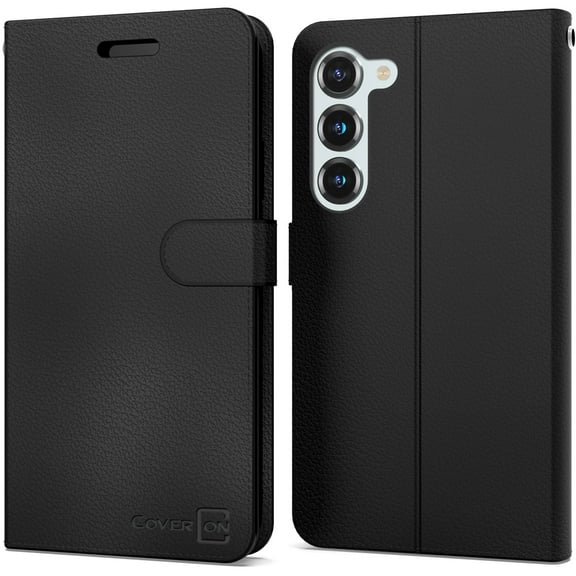 CoverON For Samsung Galaxy S23 Plus Leather Case, RFID Blocking Wallet 6x Card Slot Holder Cover Flip Folio Phone Pouch, Black