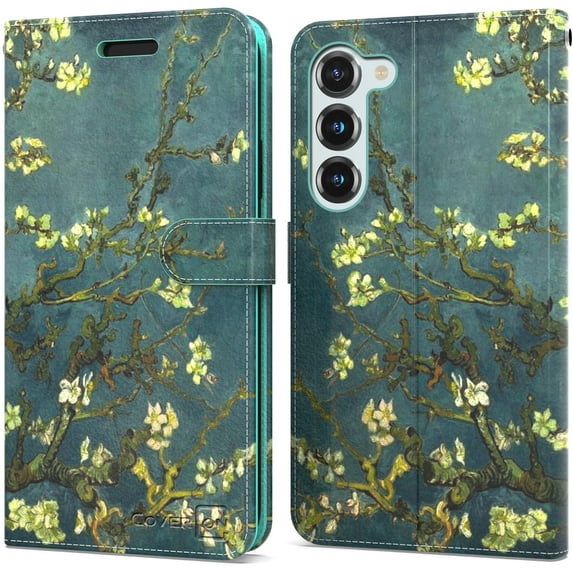 CoverON For Samsung Galaxy S23 Plus Wallet Case, RFID Blocking Vegan Leather 6x Card Slot Holder Cover Flip Folio Phone Pouch, Almond Blossom Art