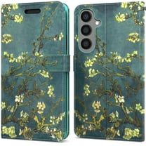 CoverON For Samsung Galaxy S25 Wallet Case, RFID Blocking Vegan Leather 6x Card Slot Holder Cover Flip Folio Phone Pouch, Almond Blossom Art