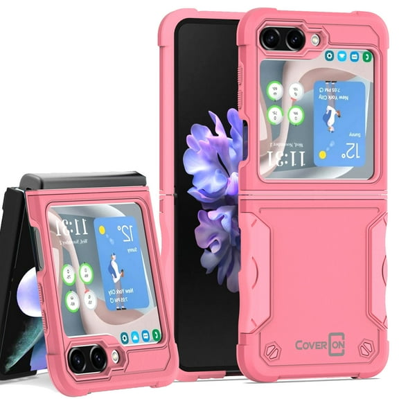 CoverON For Samsung Galaxy Z Flip 5 / Galaxy Z Flip5 Phone Case, Military Grade Heavy Duty Rugged Cover Grip, Pink