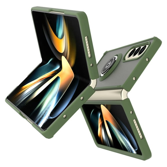 CoverON For Samsung Galaxy Z Fold4 Phone Case, Clear Back Ring Holder Kickstand Cover, Green