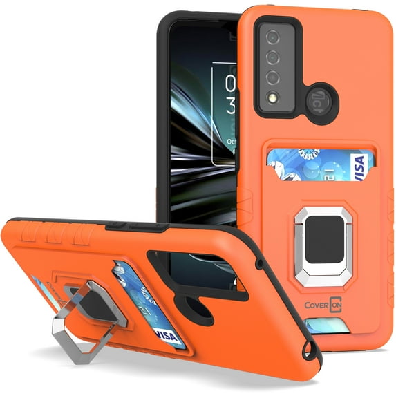 CoverON For TCL 20 XE Phone Case, KickStand Ring Credit Card slot Rugged Cover Magnetic holder, Orange