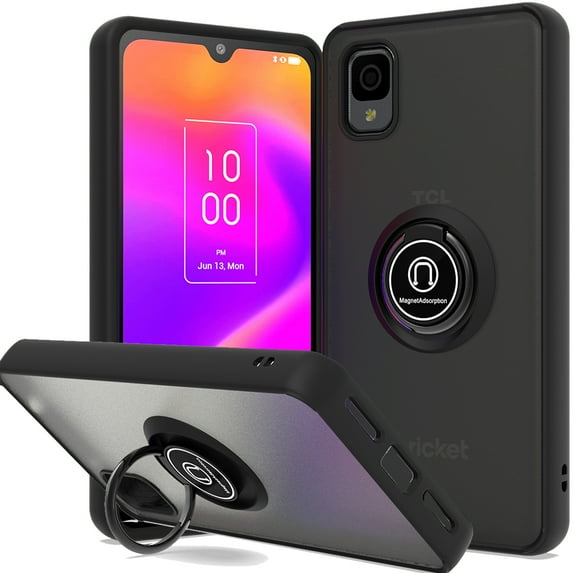 CoverON For TCL ION Z Case, Clear Back Ring Holder Kickstand Phone Cover, Black