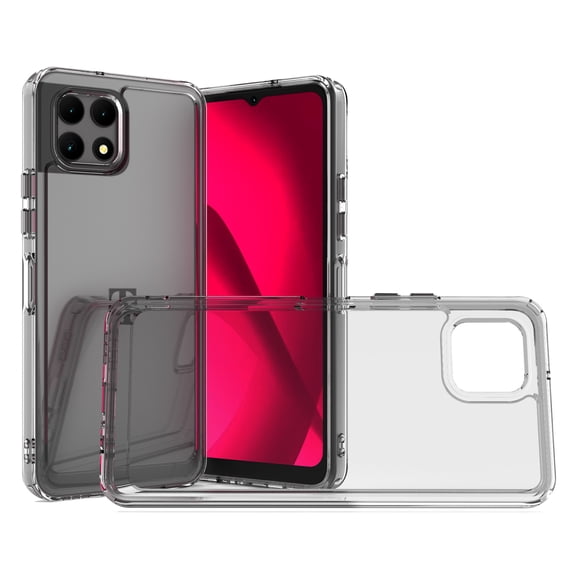 CoverON For Tmobile T-Mobile Revvl 7 5G Case, Hybrid Slim fit Hard Back TPU Rim Phone Rigid Cover, Clear with Chrome Buttons