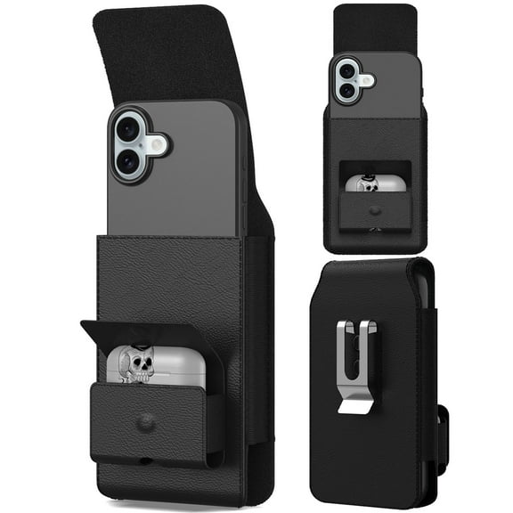 CoverON Holster with Earbuds Holder for Google Pixel 10 9 Pro 8a 8 7a 6a 5 4 Phone Case Belt Clip Vertical Earphones buds Sleeve Carrying Vertical Leather Pouch Bag (Fits Otterbox or any Case)