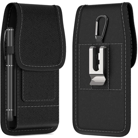 CoverON Holster for Google Pixel 10a 10 9a 9 Pro XL/8 7 6 Pro/ Pixel 7 6 5A 4A 4 XL, Cell Phone Case Belt Clip Carabiner Card Holder Vertical Heavy Duty Nylon Pouch Bag (Fits Otterbox or any Case on)