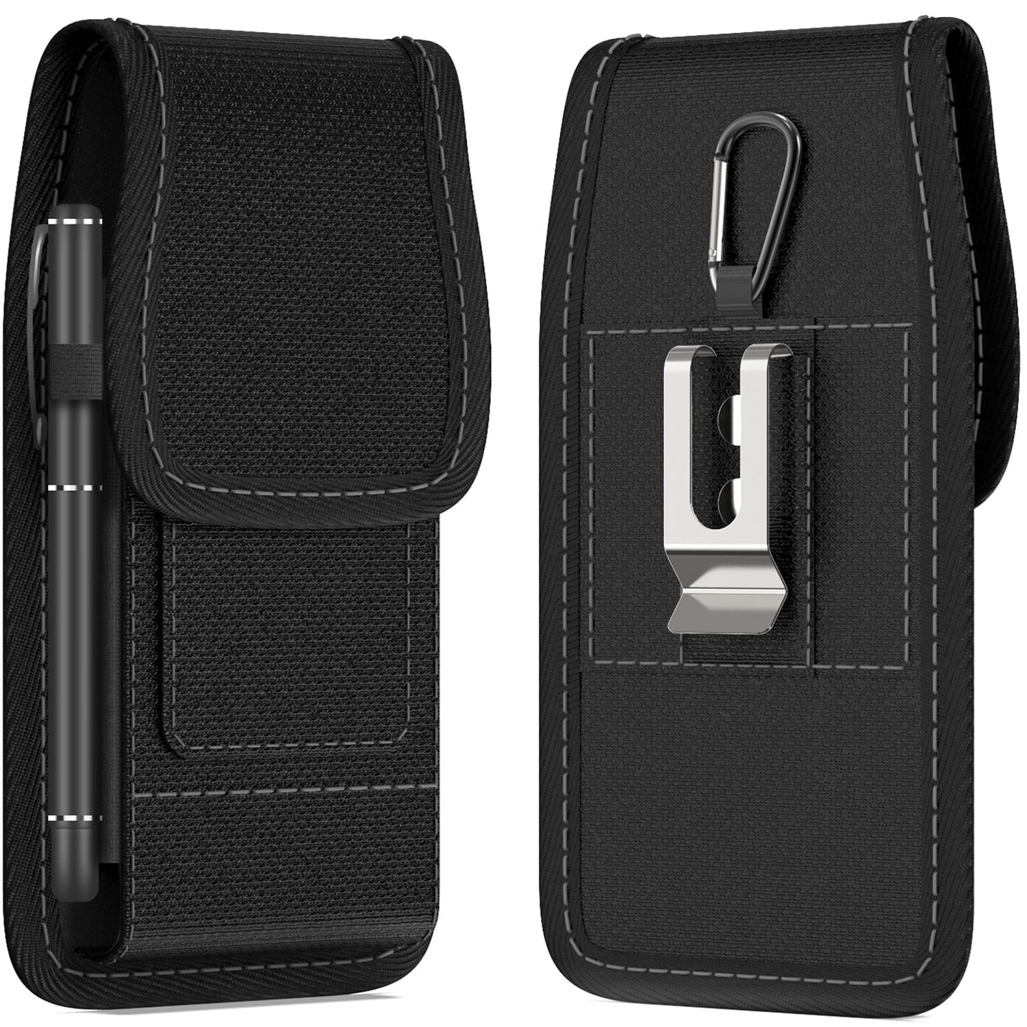 CoverON Holster for Samsung Galaxy S25 S24 S23 S22 S21 S20 S10+ /Galaxy Note 10 /J3 A10e A01 Phone Case Belt Clip Carabiner Carrying Vertical Nylon Pouch Bag (Fits with Otterbox or any Case on)