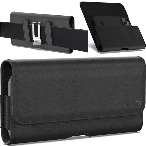 CoverON Leather Holster Pouch For Samsung Galaxy S10+ S10 Lite /Note 20 20 Ultra /Note 10+ 9 8 7 5 /XCover Pro FieldPro /J7 Phone Case Cellphone Belt Clip ID Card (Fit Otterbox or any Case)