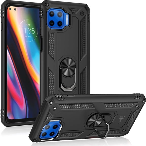 CoverON Motorola Moto One 5G Ring Case / Moto G 5G+ Plus Case, Kickstand Rugged Phone Cover Magnetic Car Mount Compatible - Black