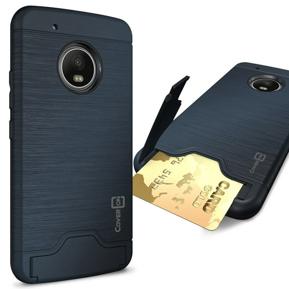 coveron motorola moto x (2017 version) / g5 plus case, securecard series slim protective hard phone cover with card holder slot
