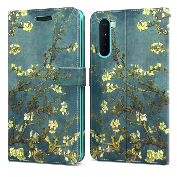 CoverON Oneplus Nord Wallet Case and Screen Protector Tempered Glass, RFID Blocking Leather 6x Card Slot Phone Pouch, Almond Blossom