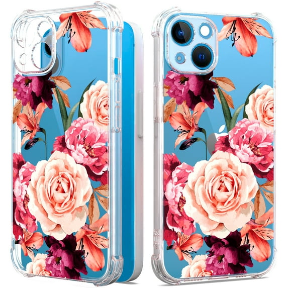 CoverON Phone Design For Apple iPhone 14 Case, Clear Flexible Soft Rubber Slim TPU Cover, Peony Flower