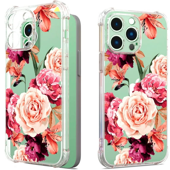 CoverON Phone Design For Apple iPhone 14 Pro Case, Clear Flexible Soft Rubber Slim TPU Cover, Peony Flower
