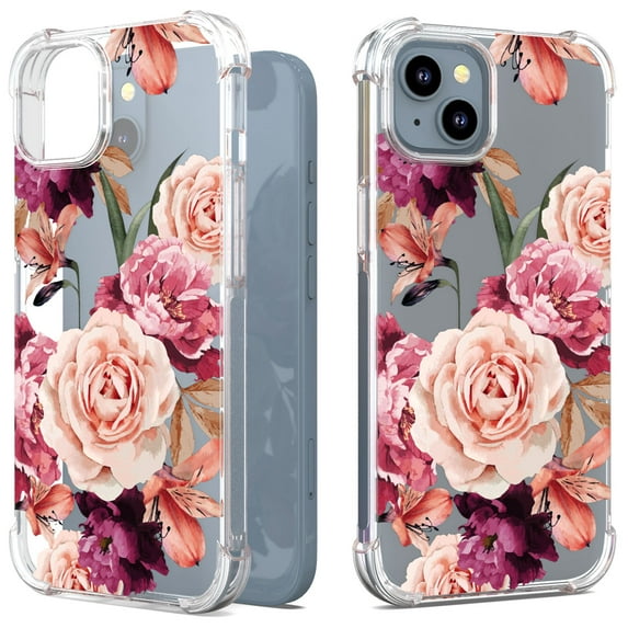 CoverON Phone Design For Apple iPhone 15 Plus Case, Clear Flexible Soft Rubber Slim TPU Cover, Peony Flower