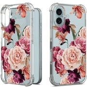 CoverON Phone Design For Apple iPhone 16 / iPhone 16 Case, Clear Flexible Soft Rubber Slim TPU Cover, Peony Flower