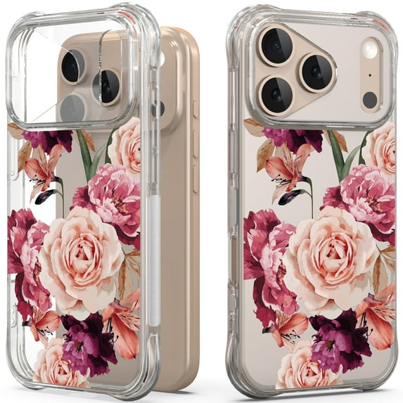 CoverON Phone Design For Apple iPhone 17 Pro Case, Clear Flexible Soft Rubber Slim TPU Cover, Peony Flower