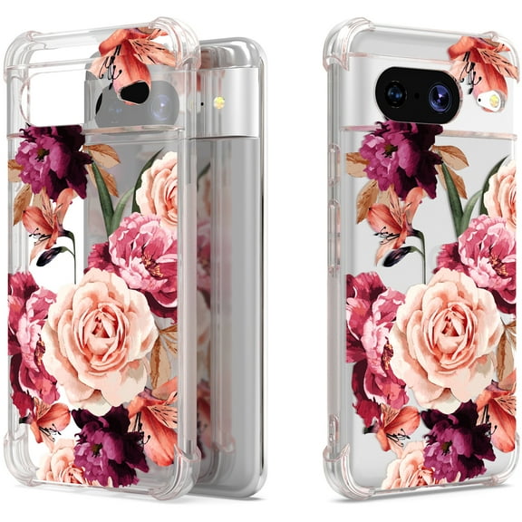 CoverON Phone Design For Google Pixel 8 Case, Clear Flexible Soft Rubber Slim TPU Cover, Peony Flower