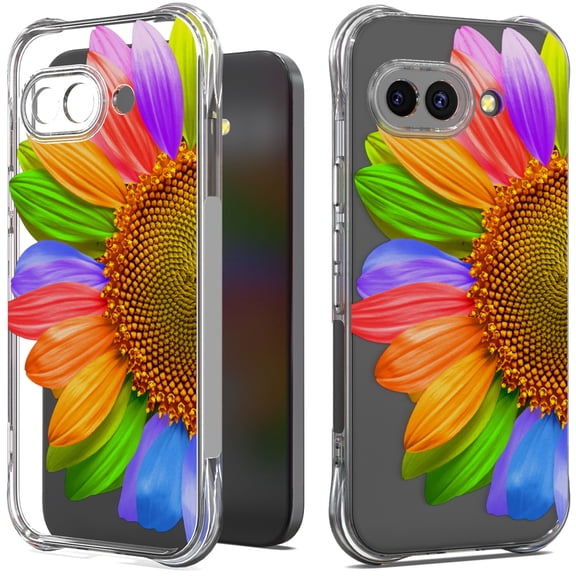 CoverON Phone Design For Goolge Pixel 9a Case, Clear Flexible Soft Rubber Slim TPU Cover, SunFlower
