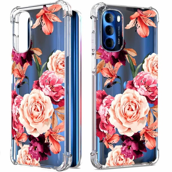 CoverON Phone Design For Motorola Moto G Stylus 5G 2022 Case, Clear Flexible Soft Rubber Slim TPU Cover, Peony Flower