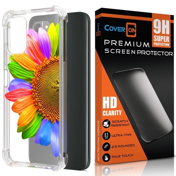 CoverON Phone Design For Nokia G400 5G Case and Screen Protector Tempered Glass, Clear Flexible Slim TPU Cover, SunFlower