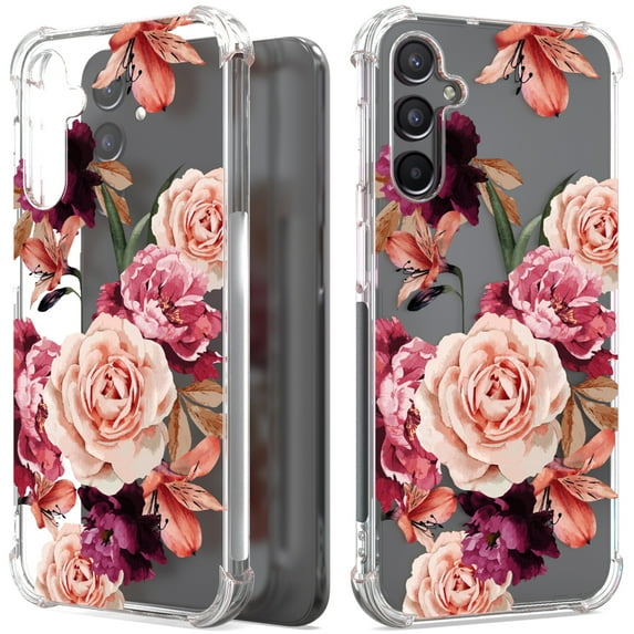 CoverON Phone Design For Samsung Galaxy A24 Case, Clear Flexible Soft Rubber Slim TPU Cover, Peony Flower