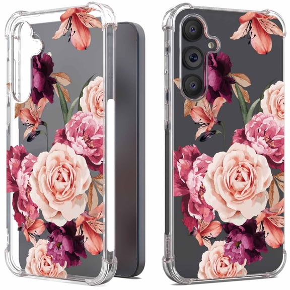 CoverON Phone Design For Samsung Galaxy A55 5G Case, Clear Flexible Soft Rubber Slim TPU Cover, Peony Flower