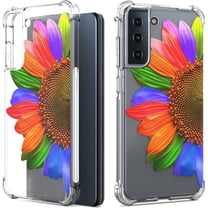 CoverON Phone Design For Samsung Galaxy S21 FE Case, Clear Flexible Soft Rubber Slim TPU Cover, Rainbow Sunflower