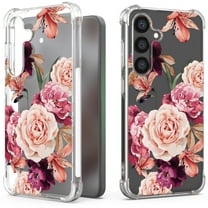 CoverON Phone Design For Samsung Galaxy S24 Plus Case, Clear Flexible Soft Rubber Slim TPU Cover, Peony Flower