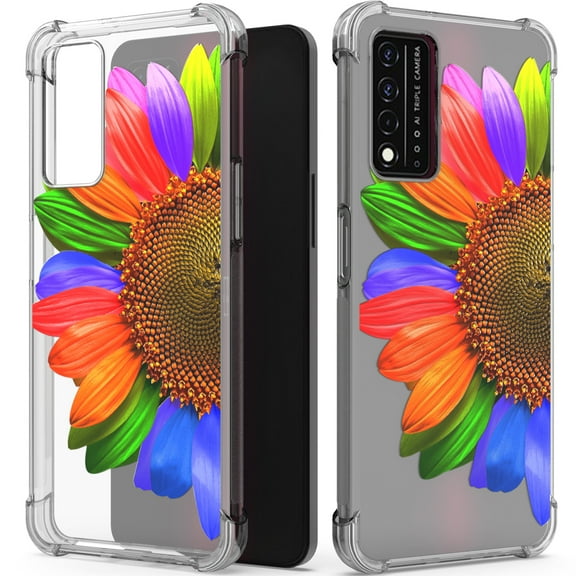 CoverON Phone Design For T-Mobile Revvl V+ 5G / Metro by TMobile Revvl V Plus Case, Clear Flexible Soft Rubber Slim TPU Cover, Rainbow Sunflower