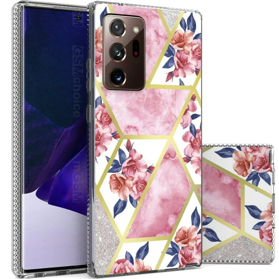 CoverON Samsung Galaxy Note 20 Ultra Phone Case, Slim Lightweight Scratch Resistant Glossy Cover bumper Grip, Marble Glitter Flower