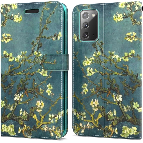 CoverON Samsung Galaxy Note 20 Wallet Case, RFID Blocking Vegan Leather 6x Card Slot Holder Cover Flip Folio Phone Pouch, Almond Blossom Art