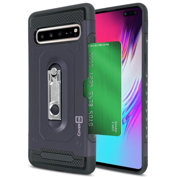 CoverON Samsung Galaxy S10 5G Case with Kickstand and Credit Card Holder Slot - Zipp Series - Heavy Duty Hybrid Phone Cover