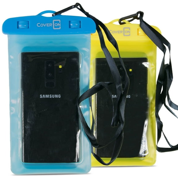 CoverON Universal Waterproof Phone Pouch, 2 Pack IPX8 Waterproof Phone Case Dry Bag - Compatible with iPhone 17/16/15/14 Up to 6.7" - Yellow / Blue