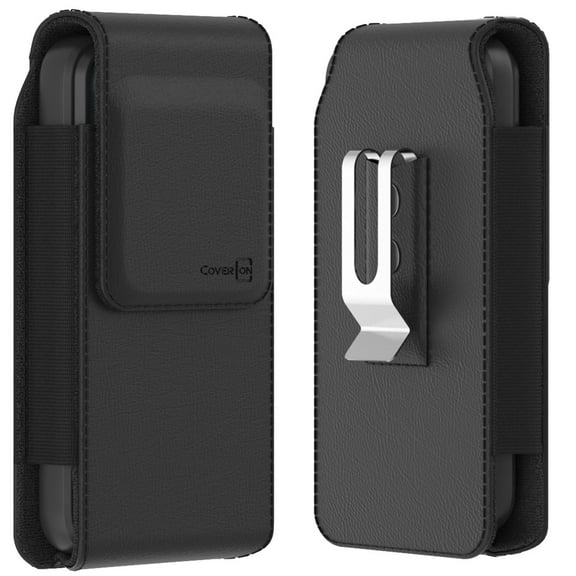 CoverON Vertical Holster for Samsung Galaxy S10+ S10 Lite /Note 20 20 Ultra /Note 10+ 9 8 7 5 /XCover Pro FieldPro /J7 Phone Case Belt Clip Carrying Leather Pouch Holder (with case on)