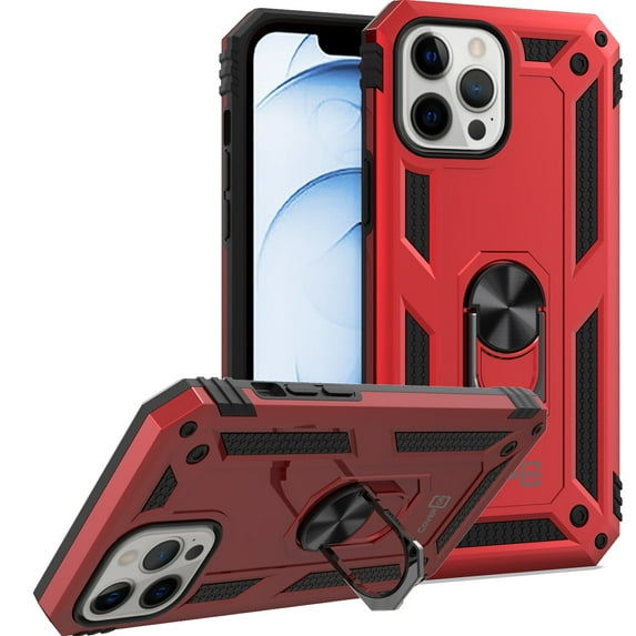 CoverON for Apple iPhone 13 Pro Max Ring Case, Kickstand Rugged Phone Cover Magnetic Car Mount Compatible - Red